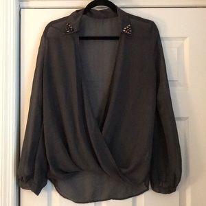 sheer grey wrap top size L